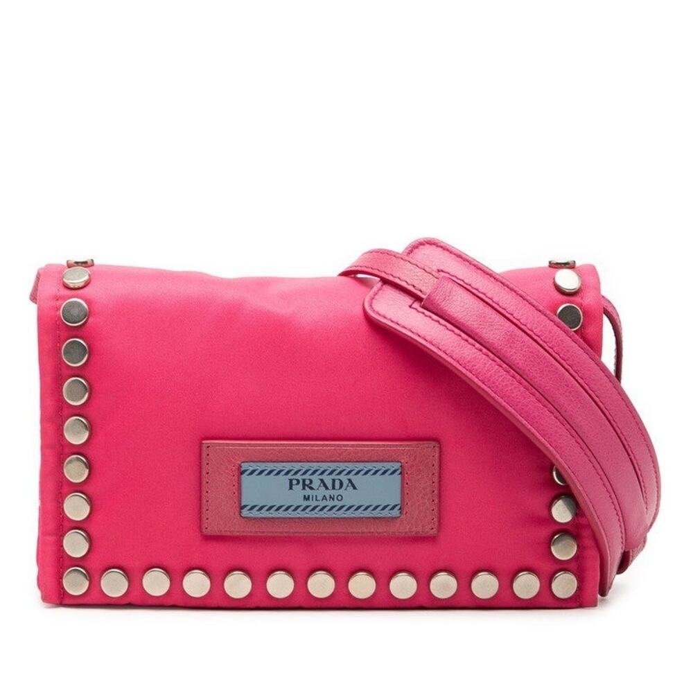 Prada Nylon Studded Shoulder Bag Pink